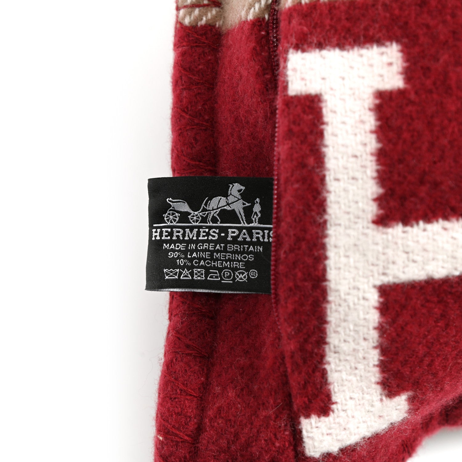 Hermes Wool Cashmere Avalon III Pillow PM Ecru Rouge 3 of 3