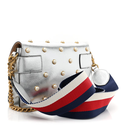 Gucci Metallic Nappa Pearl Studded Mini Queen Margaret Broadway Shoulder Bag Silver 3 of 12