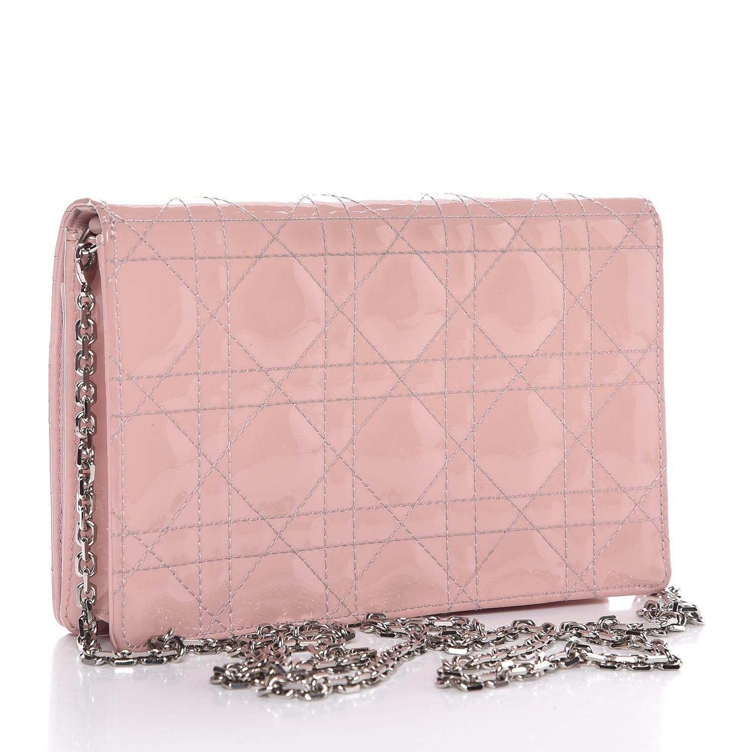 Christian Dior Patent Cannage Lady Dior Wallet On Chain Rose Clair 3 of 7