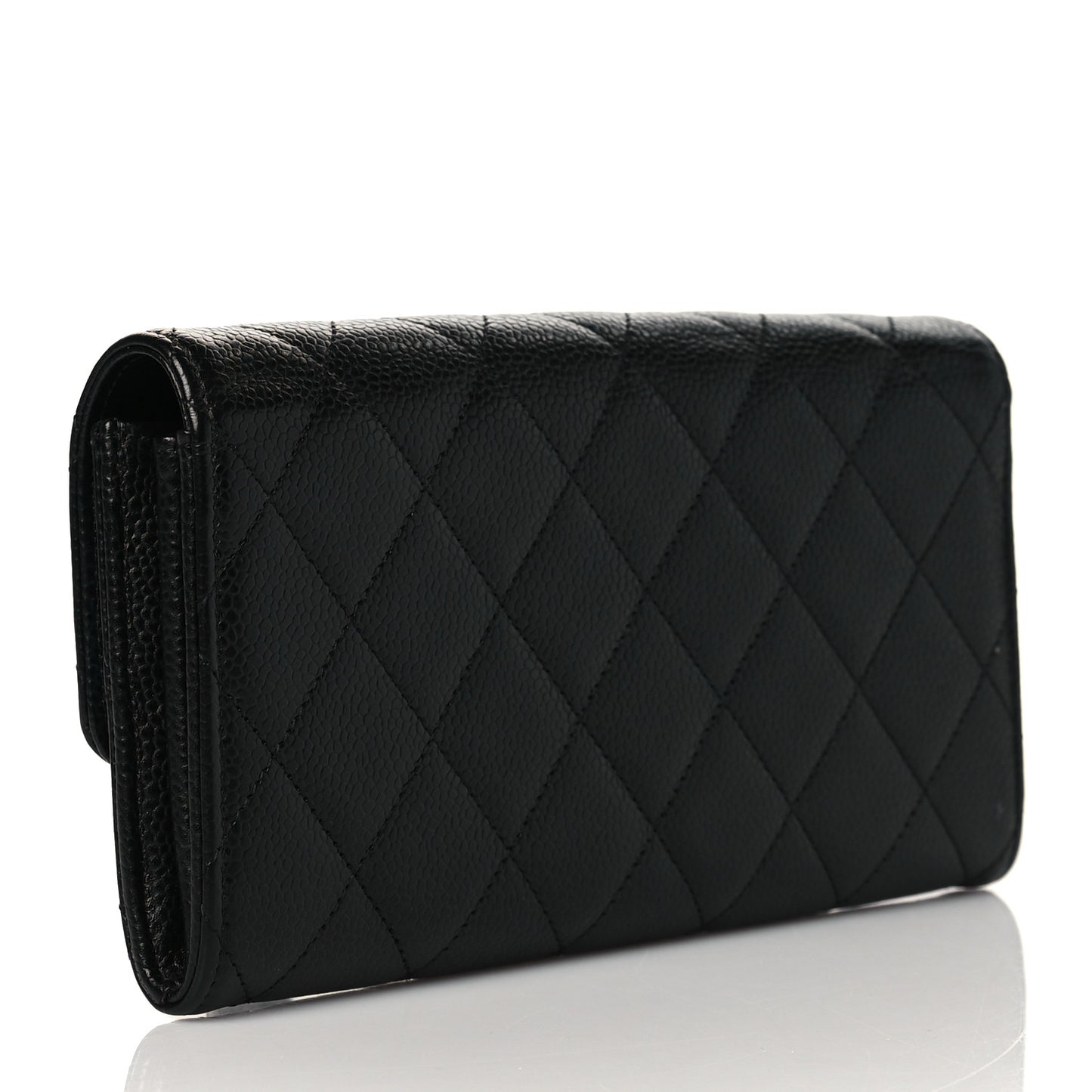 Caviar Quilted Large Gusset Flap Wallet Black
