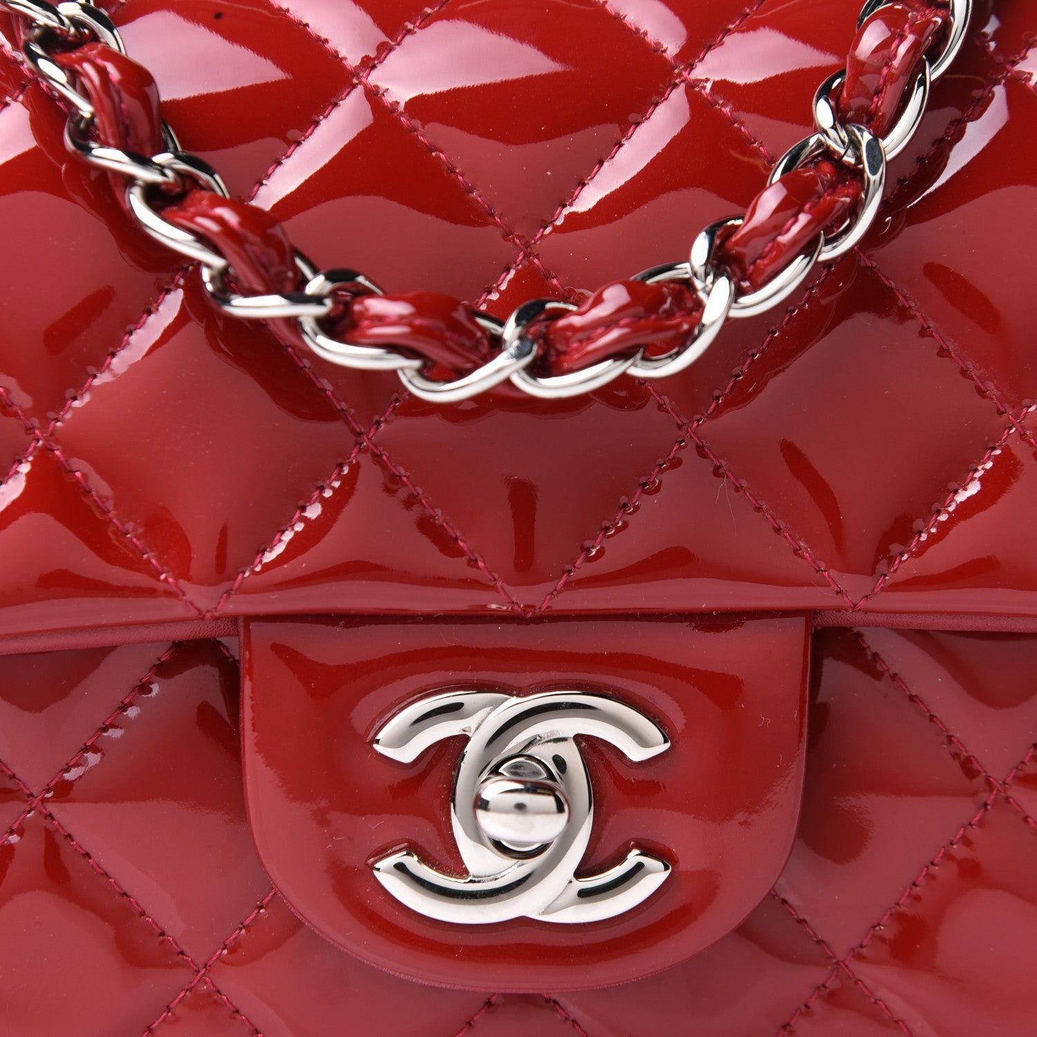 Chanel Patent Calfskin Quilted Mini Rectangular Flap Red 8 of 14