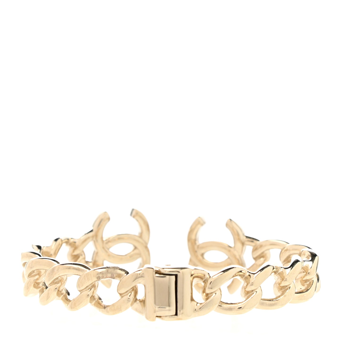 Metal CC Chain Link Cuff Bracelet Gold