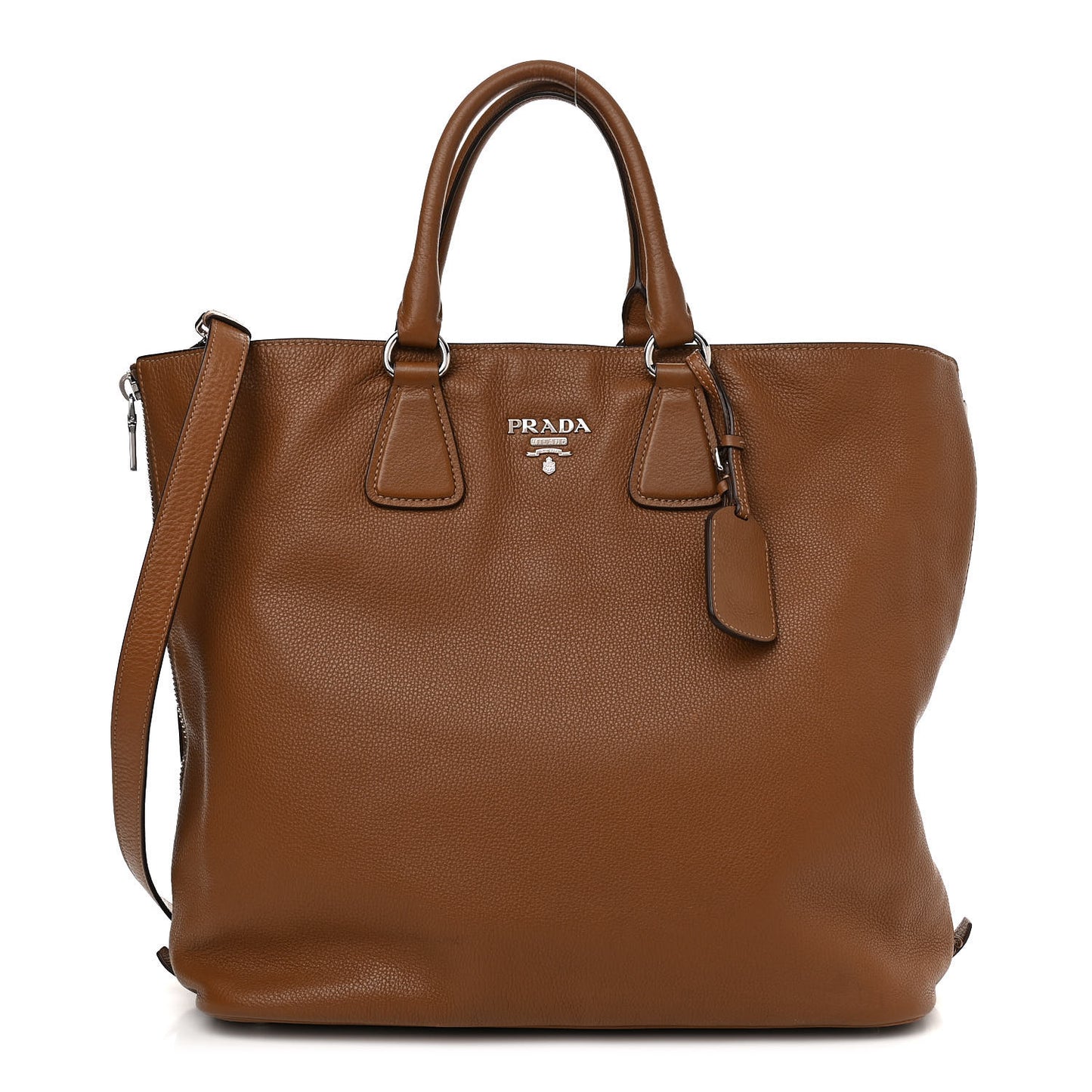 Vitello Daino Side Zip Tote Brandy