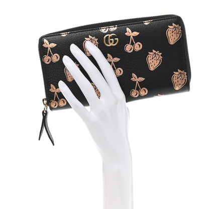 Gucci Textured Dollar Calfskin Berry Print GG Marmont Zip Around Wallet Black Light Copper 2 of 6