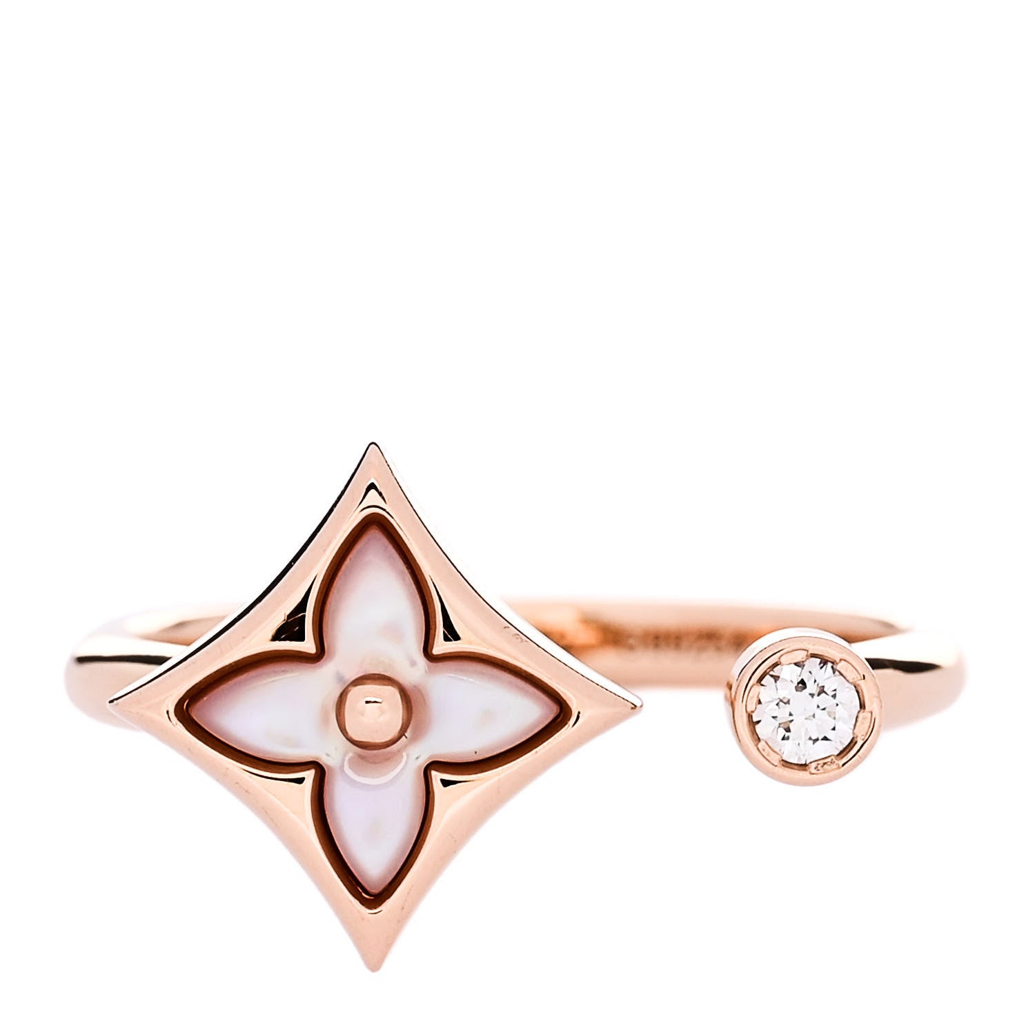 Louis Vuitton 18K Pink Gold Diamond Mother of Pearl Mini Color Blossom Star Ring 52 6 1 of 6