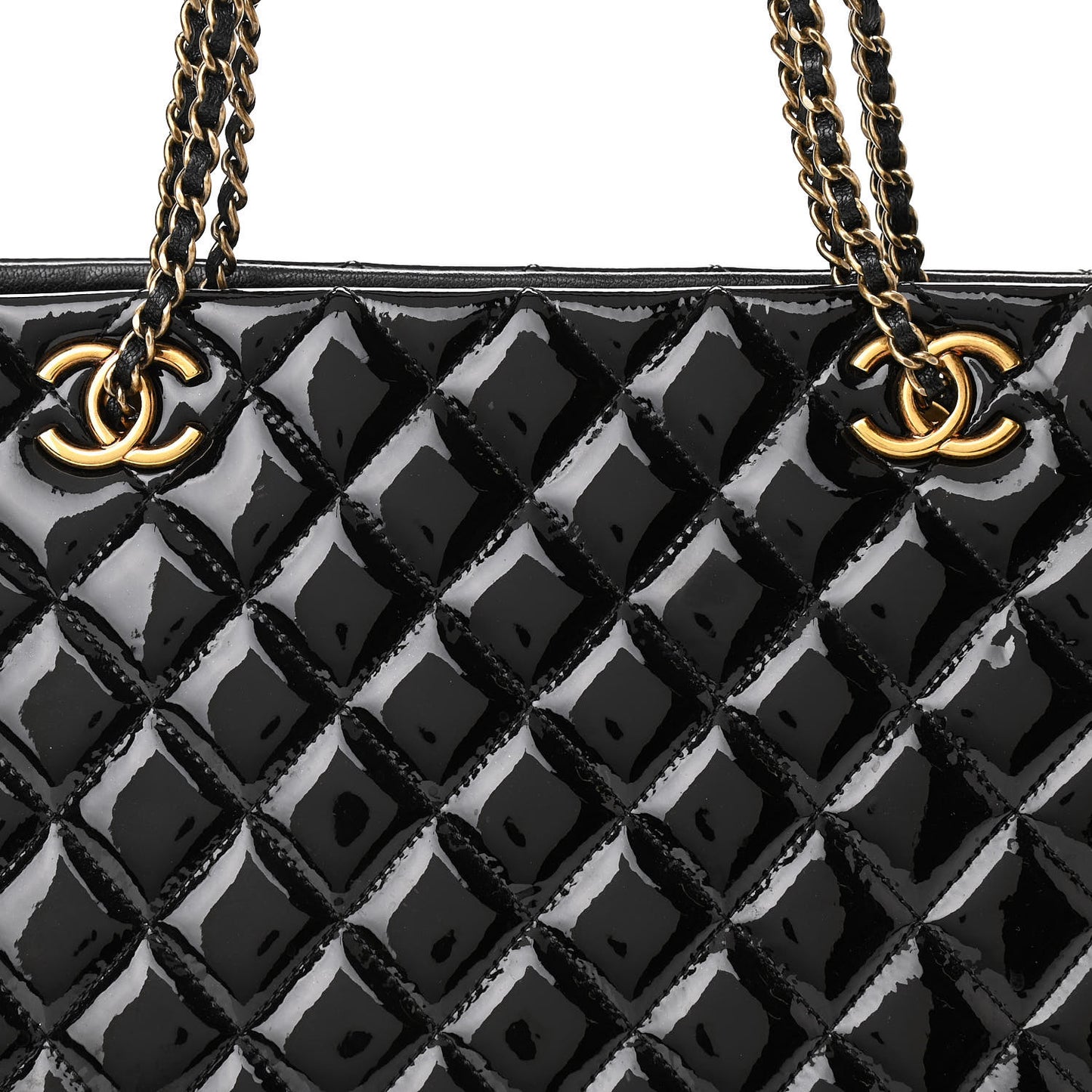 Patent Goatskin Quilted Small CC Eyelet Tote Black