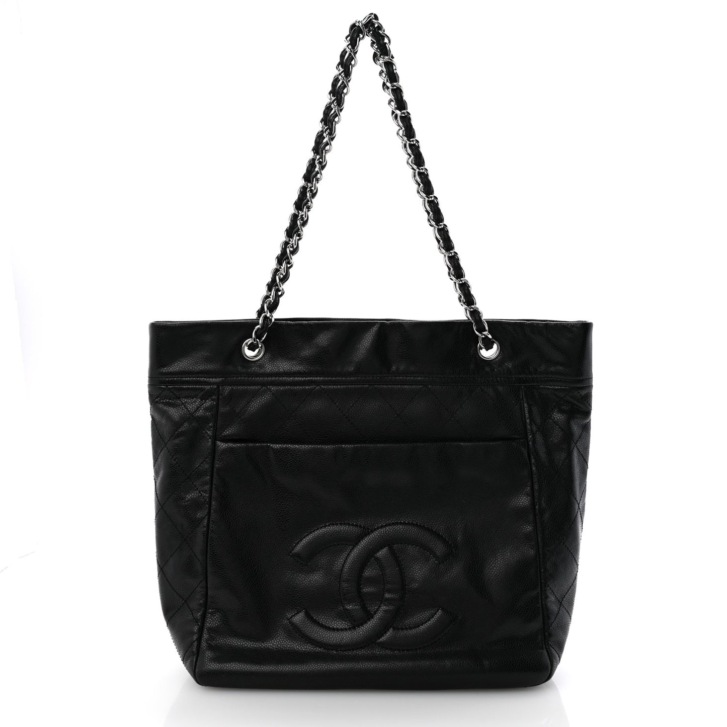 Soft Caviar Large Timeless CC Shopping Tote Black