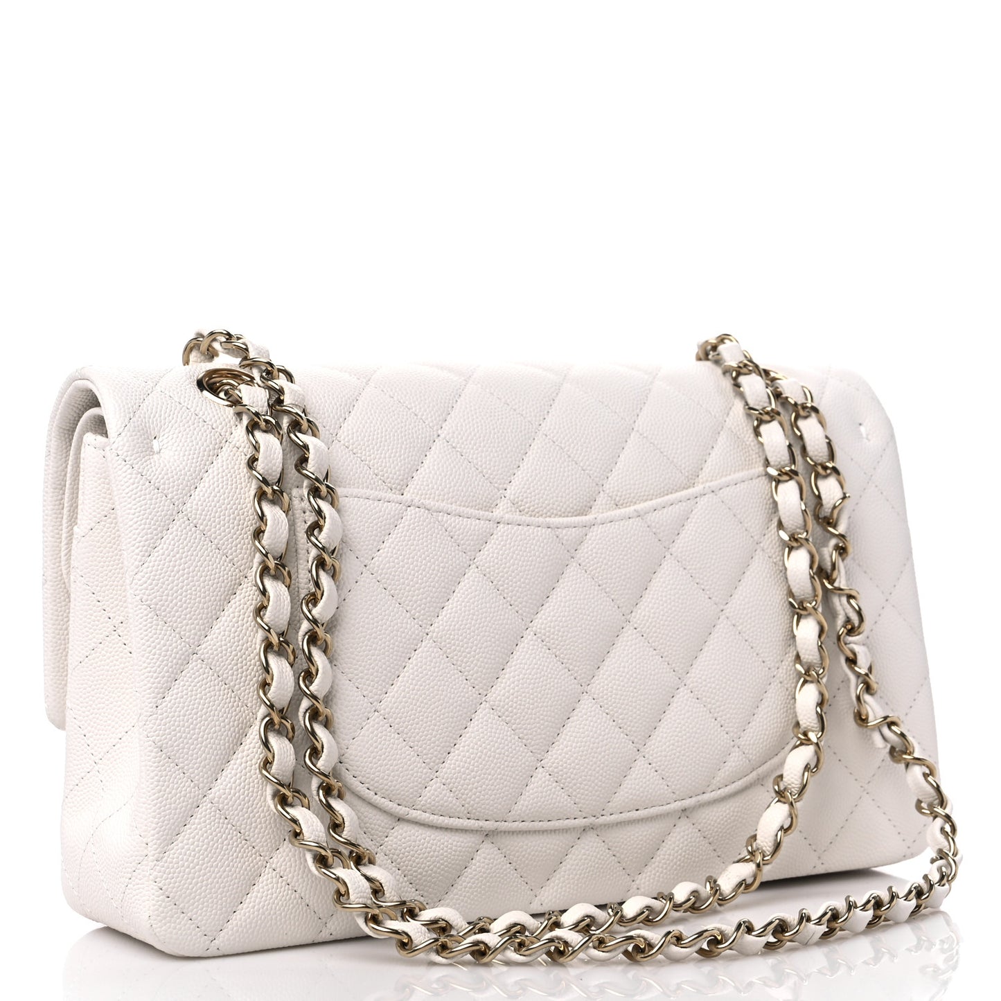 Caviar Quilted Medium Double Flap White