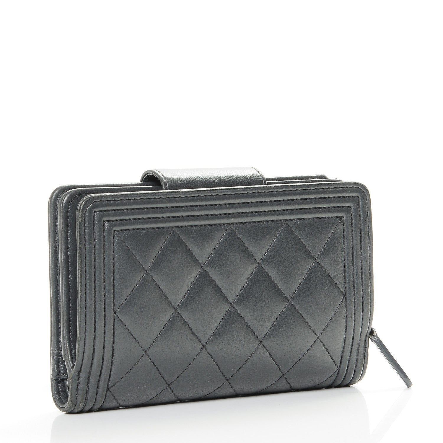 Chanel Lambskin Quilted Boy Large Zip Pocket Wallet Dark Grey 3 of 8