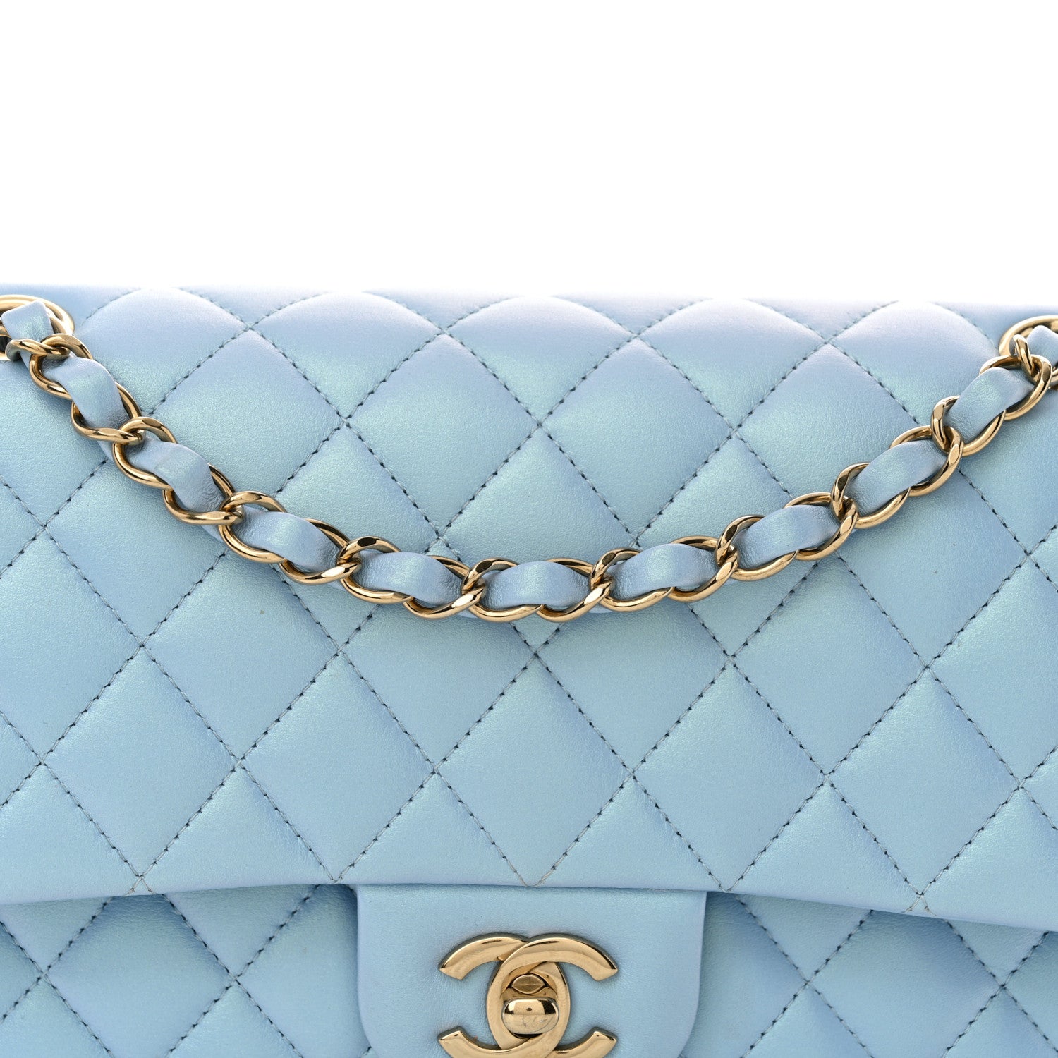 Chanel Iridescent Lambskin Quilted Medium Double Flap Light Blue 8 of 14