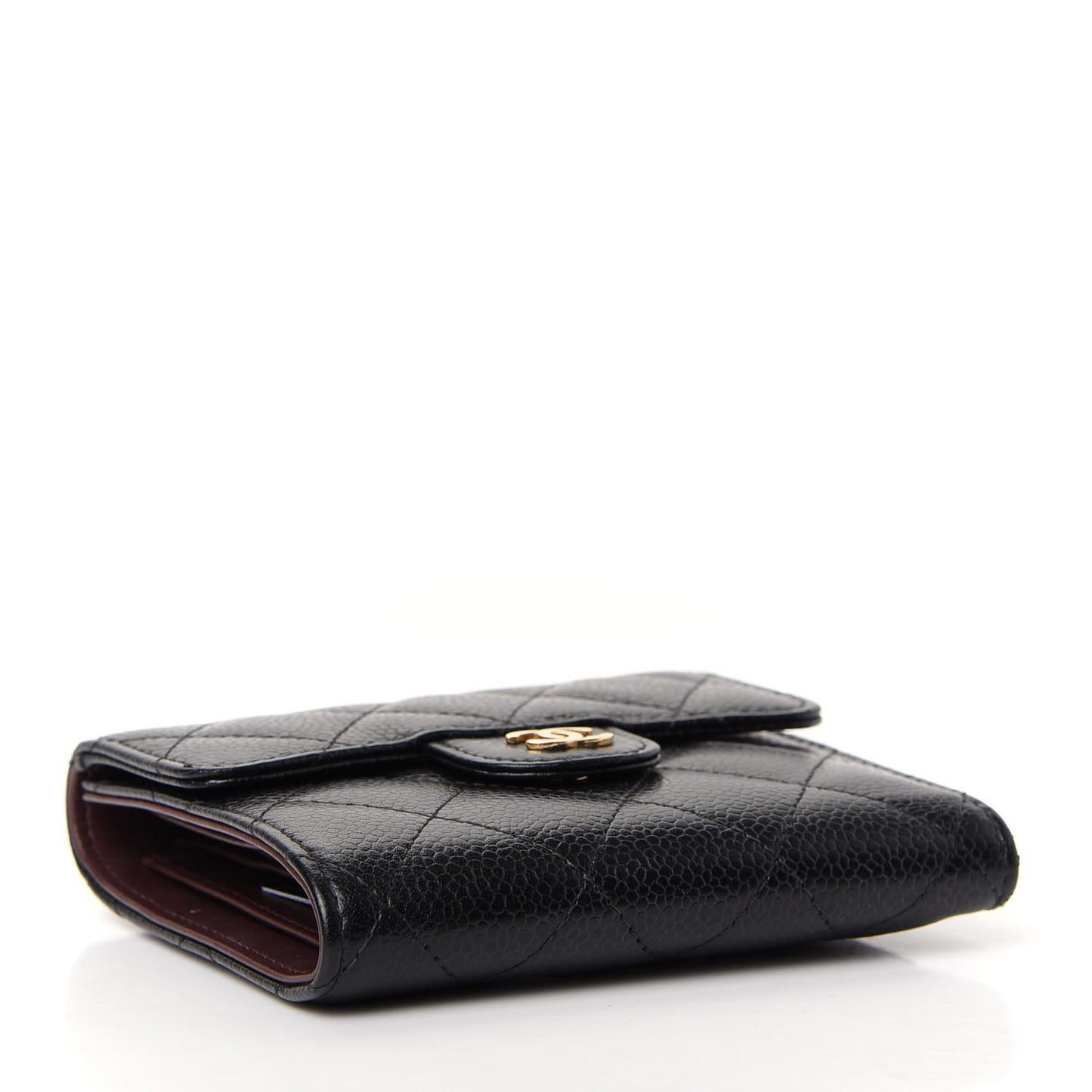 Caviar Quilted Compact Flap Wallet Black