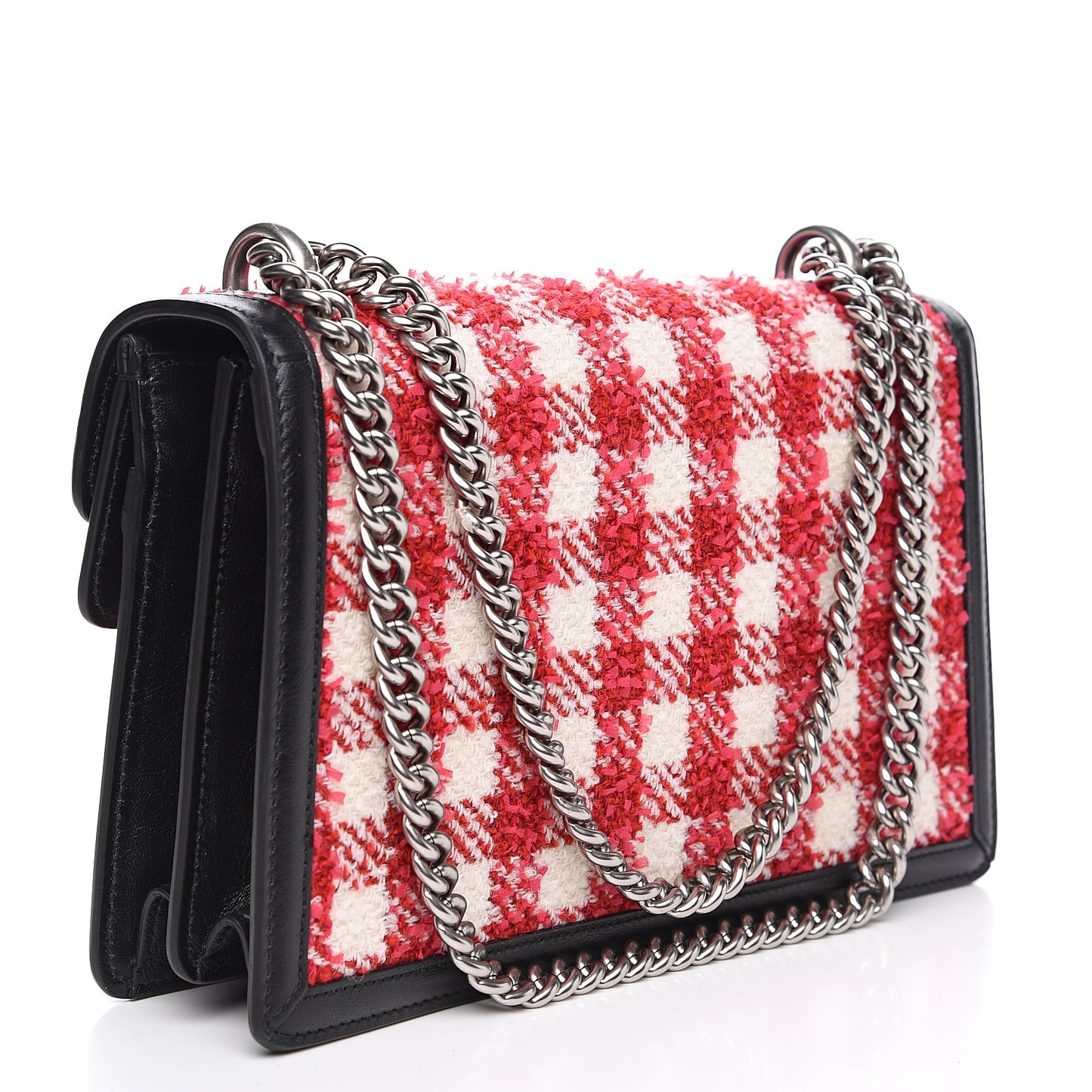 Tweed Check Small Dionysus Shoulder Bag Black Red
