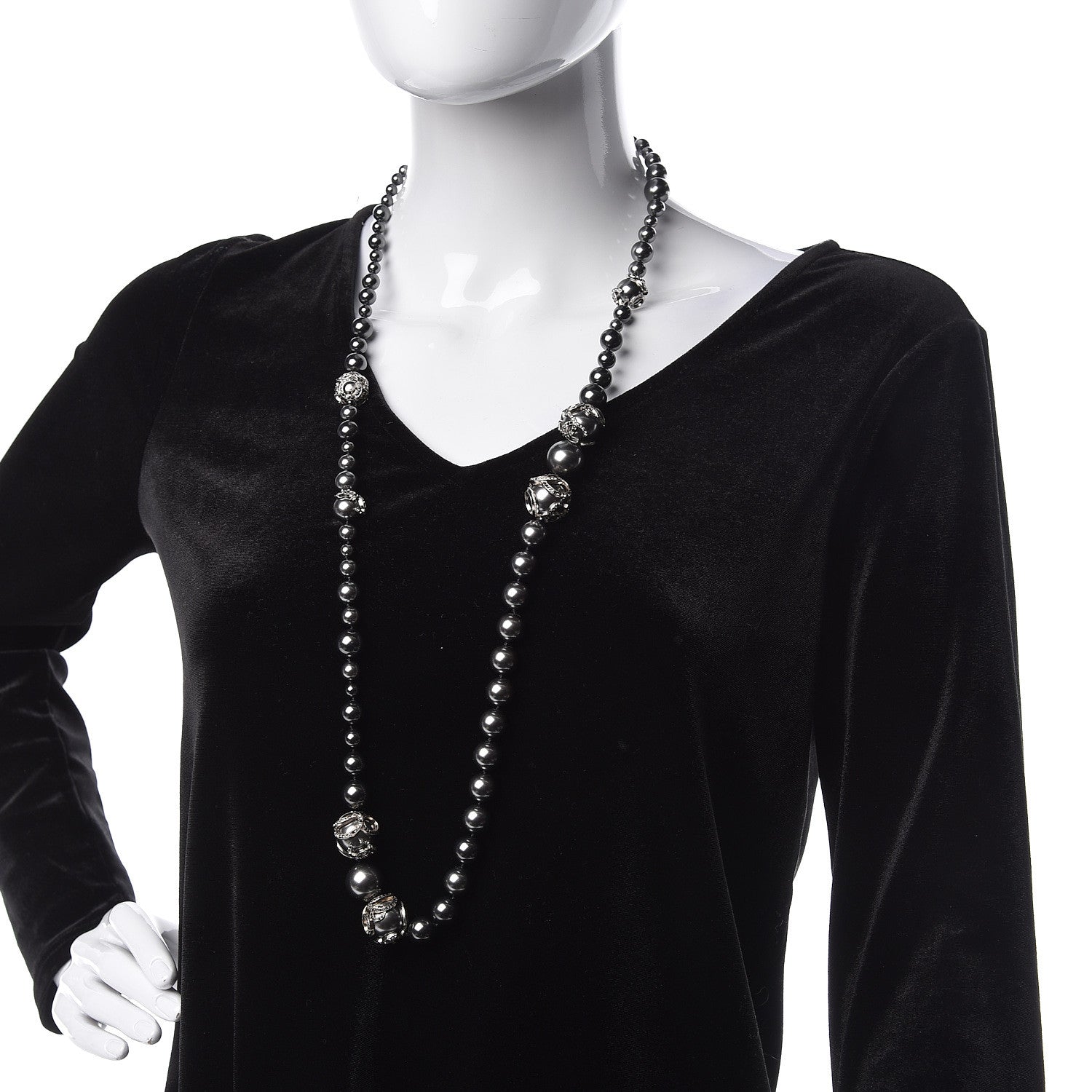 Chanel Ruthenium Pearl Beaded CC Long Necklace Black 2 of 5