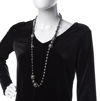 Chanel Ruthenium Pearl Beaded CC Long Necklace Black 2 of 5