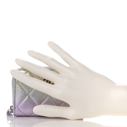Chanel Gradient Metallic Calfskin Quilted Zip Around Coin Purse Wallet Silver Blue Yellow Purple 2 of 11