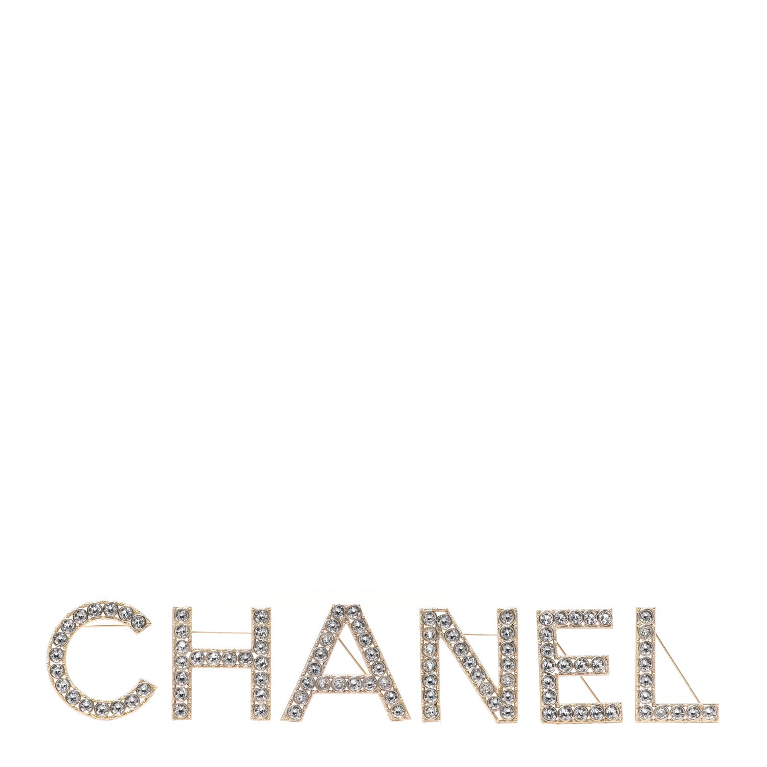 Chanel Crystal Cha-Nel Logo Brooch Set Gold 1 of 11