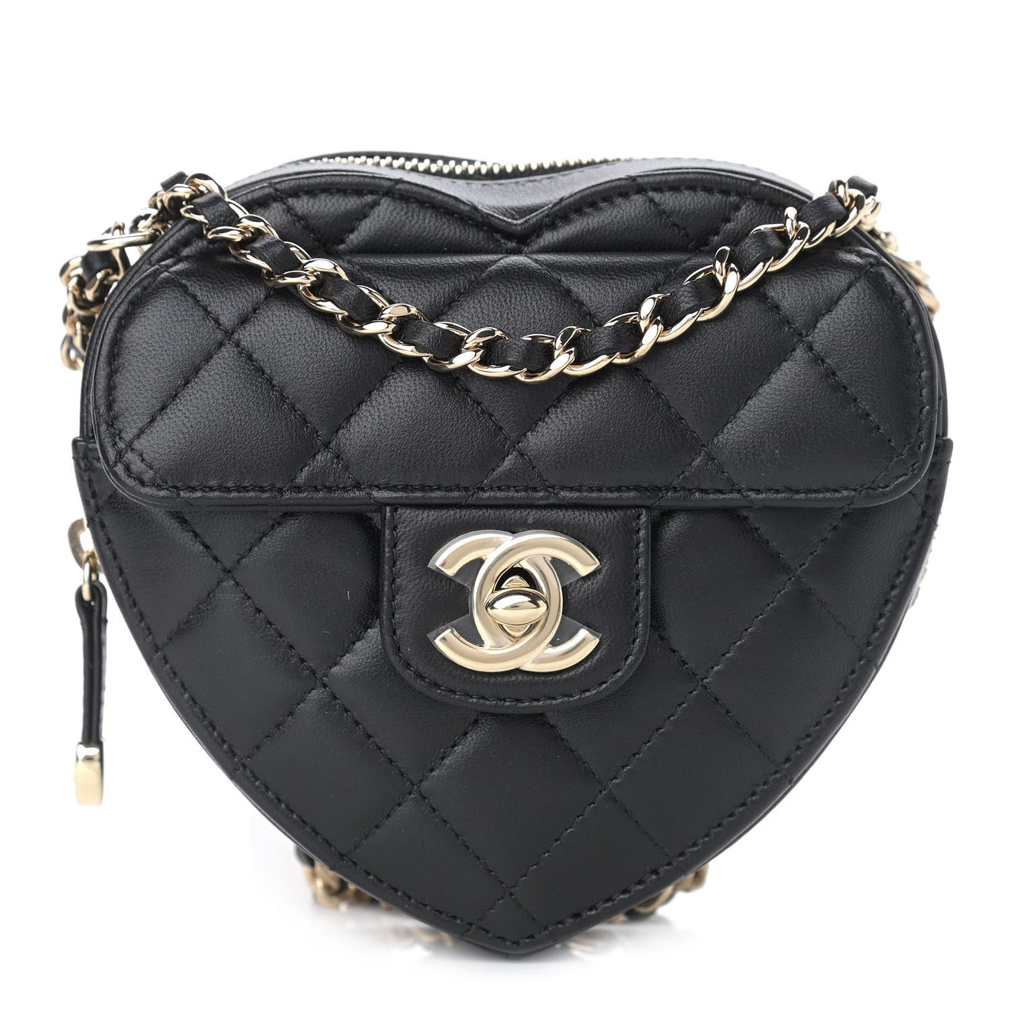 Lambskin Quilted CC In Love Heart Clutch With Chain Black