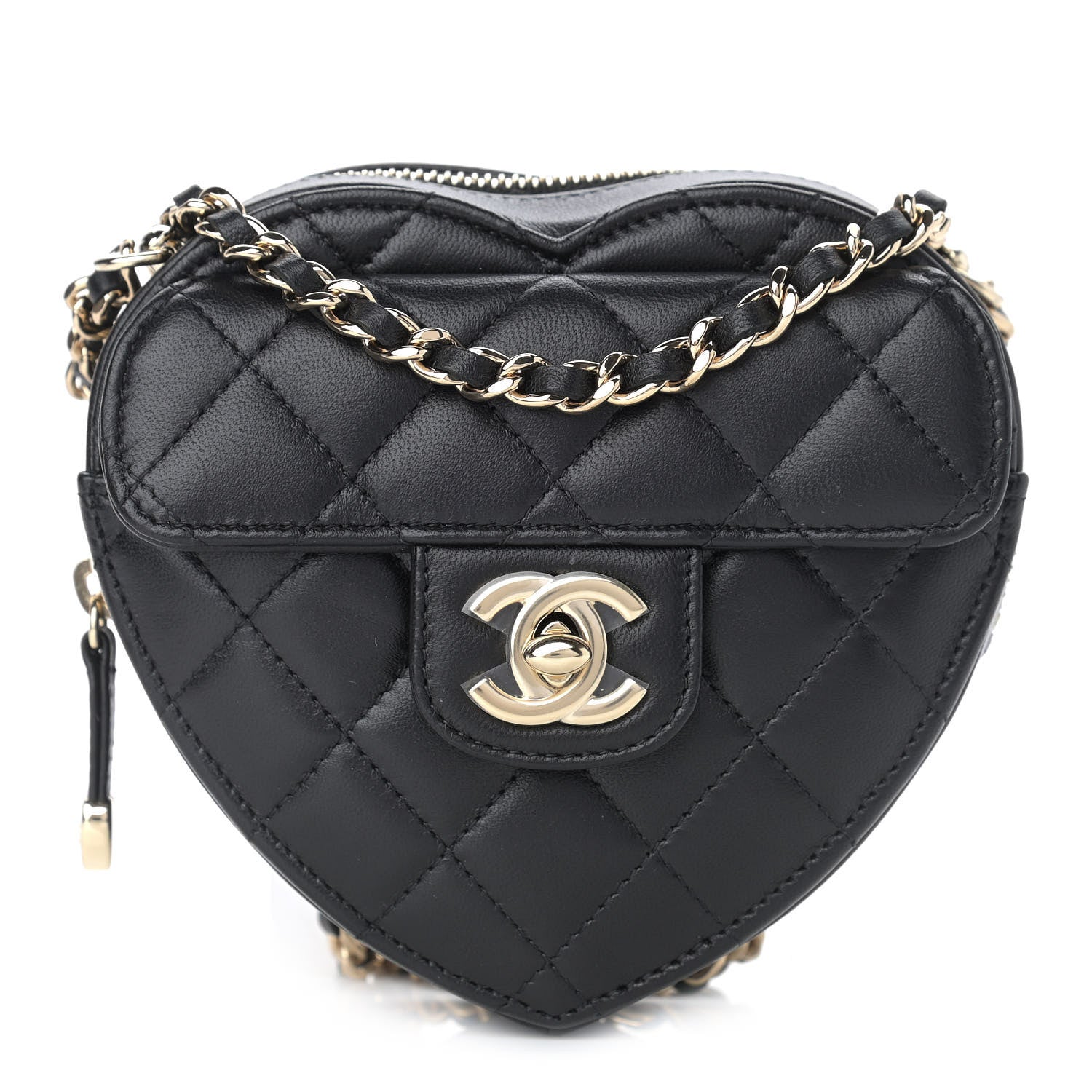 Chanel Lambskin Quilted CC In Love Heart Clutch With Chain Black 1 of 11
