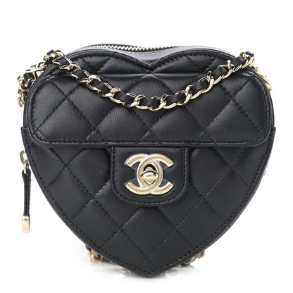 Chanel Lambskin Quilted CC In Love Heart Clutch With Chain Black 1 of 11