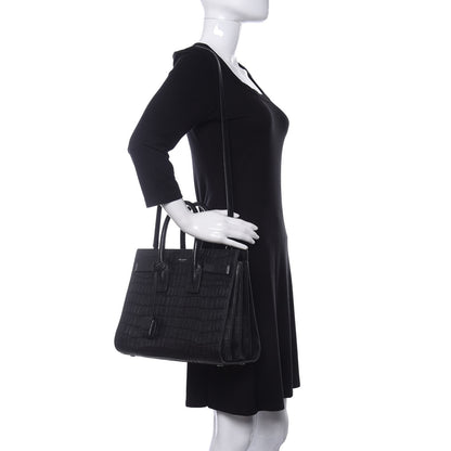 Saint Laurent Calfskin Crocodile Embossed Small Sac De Jour Black 2 of 12