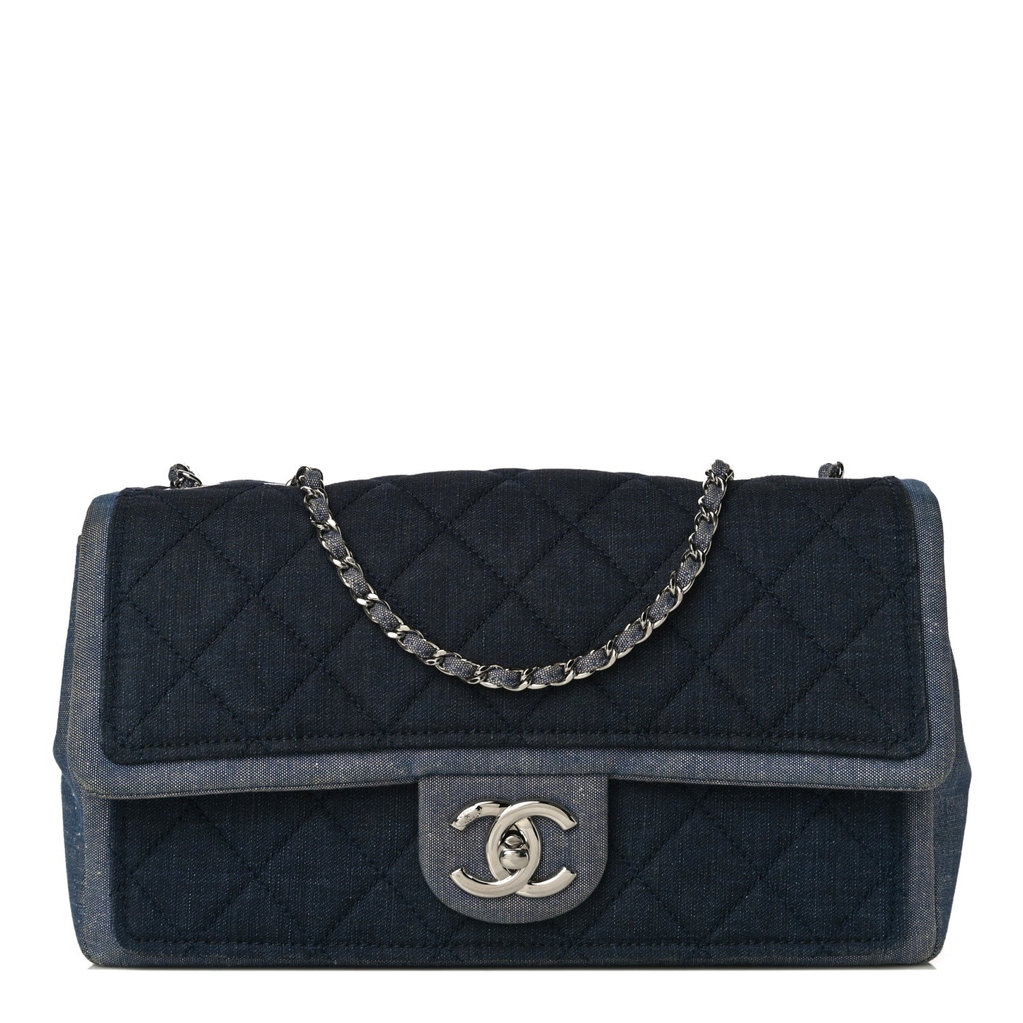 Denim Quilted Medium Graphic Flap Light Blue