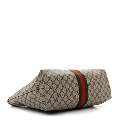 Gucci GG Supreme Monogram Textured Calfskin Web Medium Ophidia Shopping Tote Beige Ebony New Acero 4 of 10