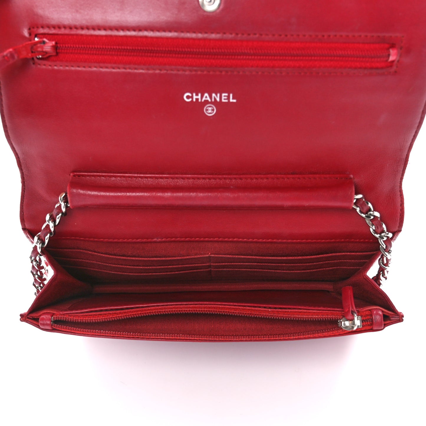 Lambskin Quilted Wallet On Chain WOC Red