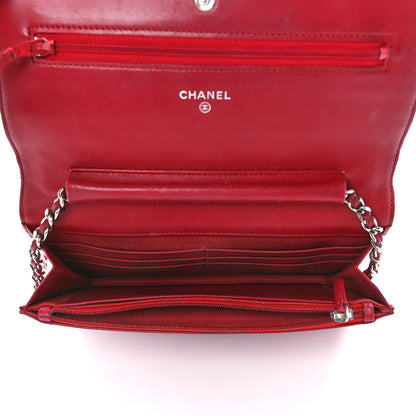 Chanel Lambskin Quilted Wallet On Chain WOC Red 5 of 11