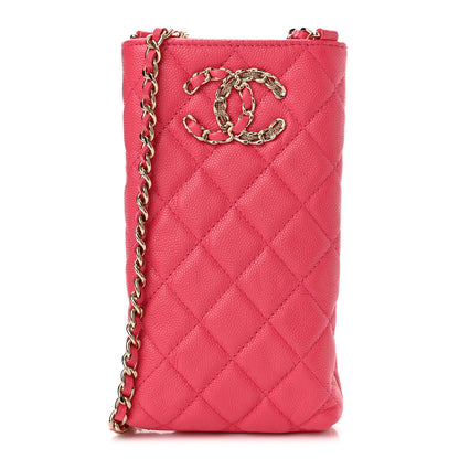 Chanel Caviar Quilted French New Wave Phone Holder With Chain Pink 1 of 12