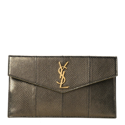 Saint Laurent Metallic Karung Uptown Monogram Pouch Gold Military 1 of 8