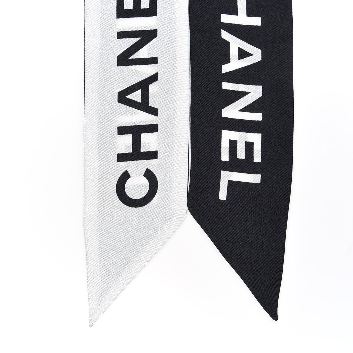 Silk Logo Slim Bandeau Scarf Black White