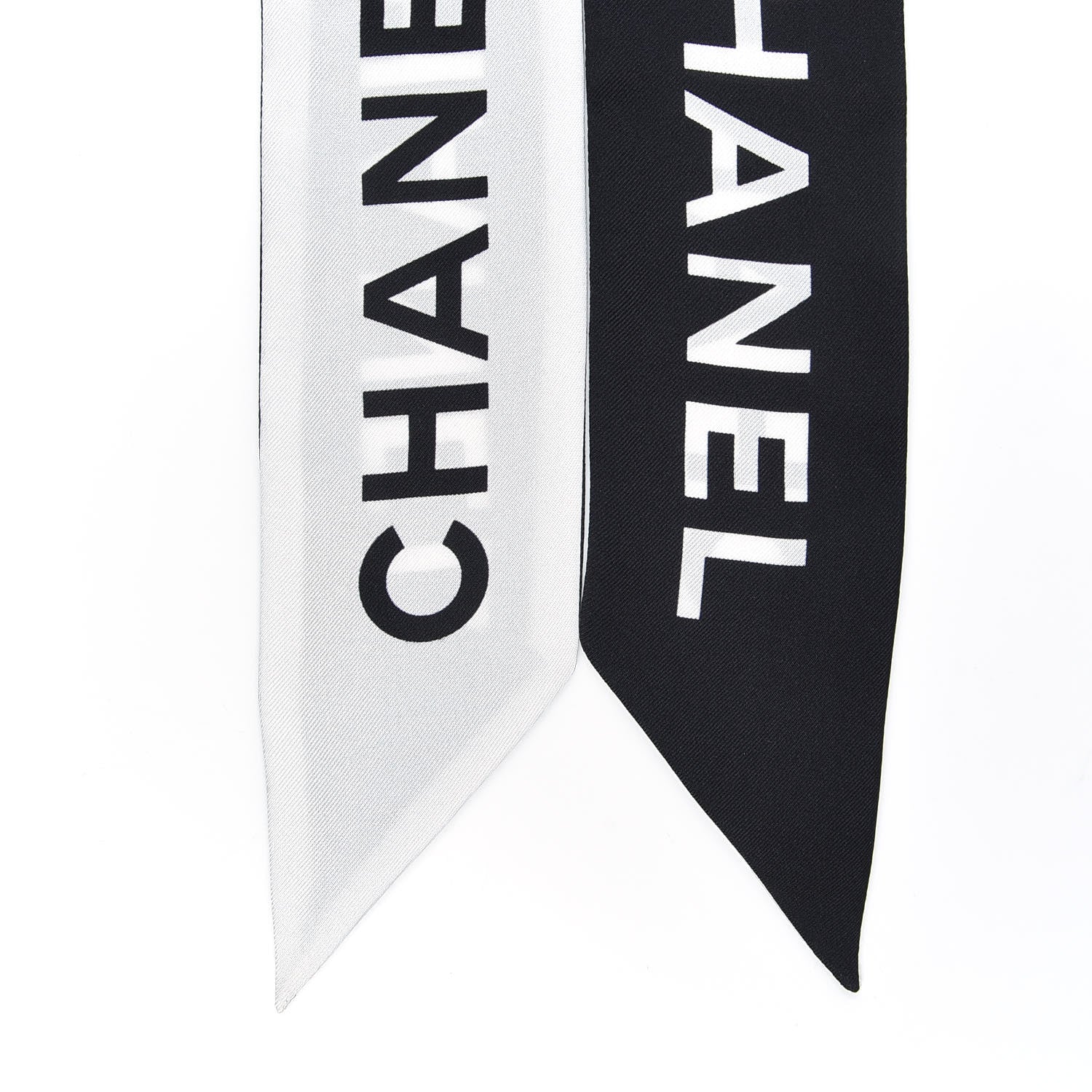 Chanel Silk Logo Slim Bandeau Scarf Black White 2 of 3