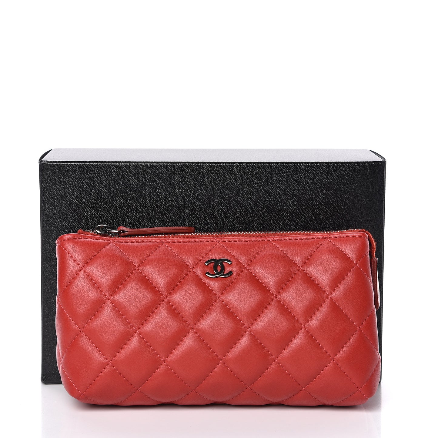 Lambskin Quilted Pouch Cosmetic Case Red