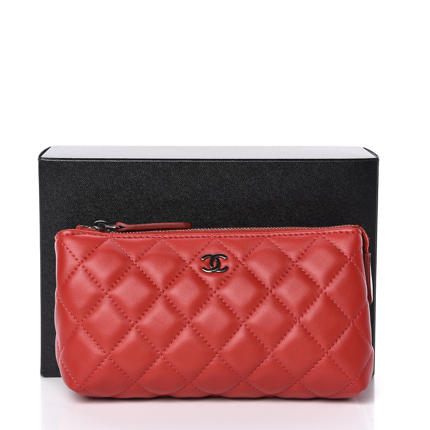 Chanel Lambskin Quilted Pouch Cosmetic Case Red 8 of 8