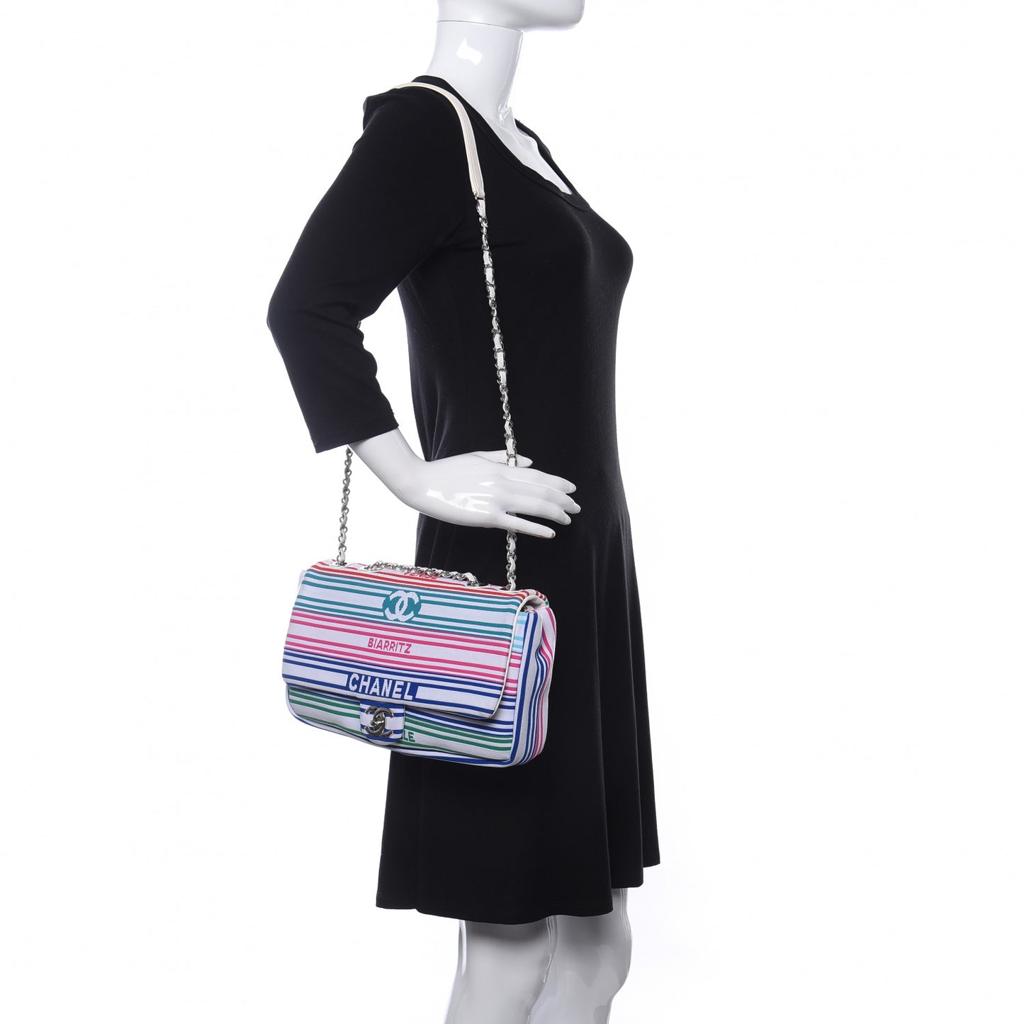 Mixed Fibers Lambskin Venise Biarritz Flap Bag Multicolor White