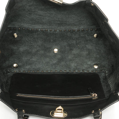 Valentino Garavani Vitello Medium Rockstud Tote Black 5 of 10
