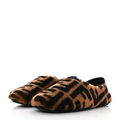 Fendi Shearling Nappa FF Slippers 38 Tobacco Black 3 of 8
