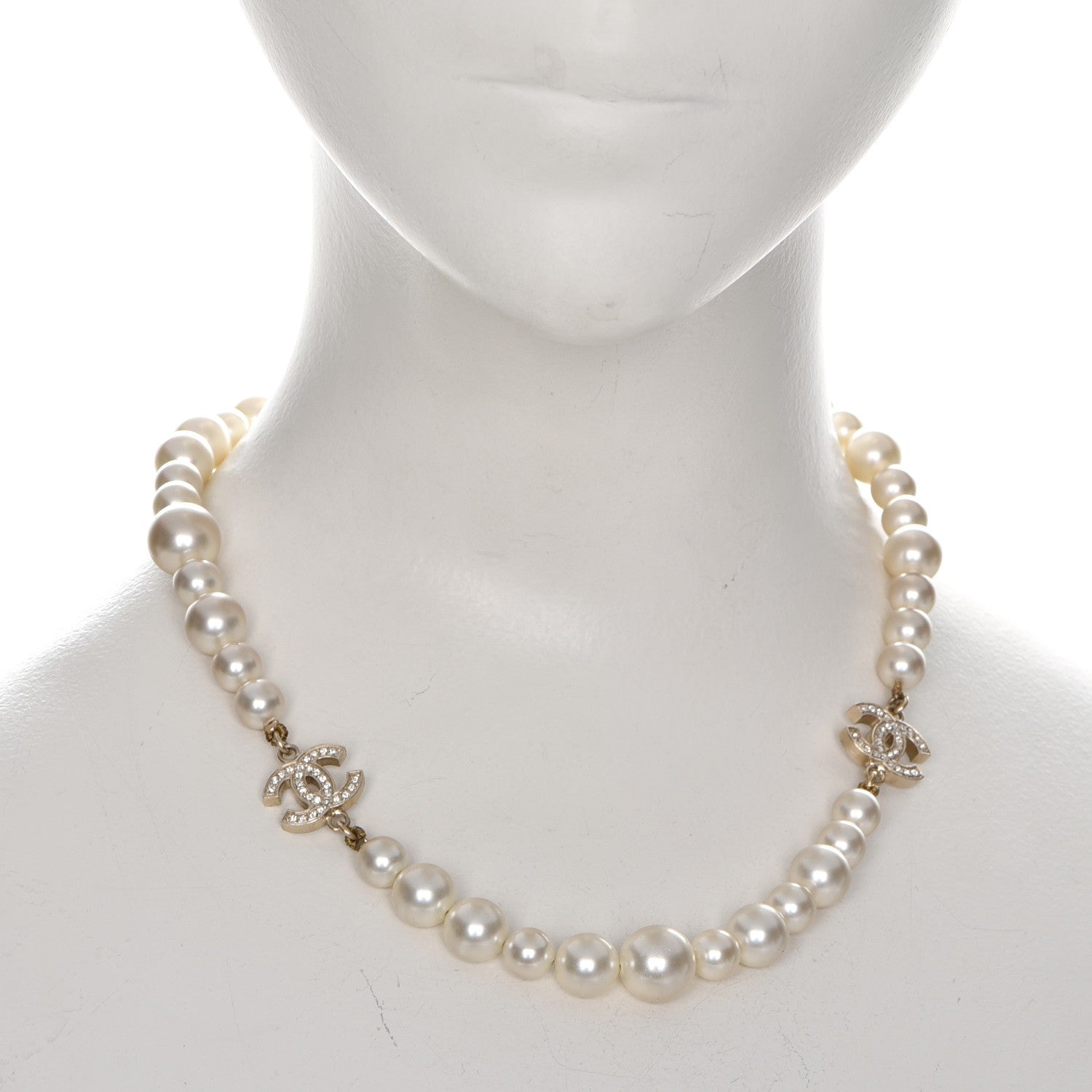 Chanel Crystal Pearl CC Short Necklace Gold 2 of 7