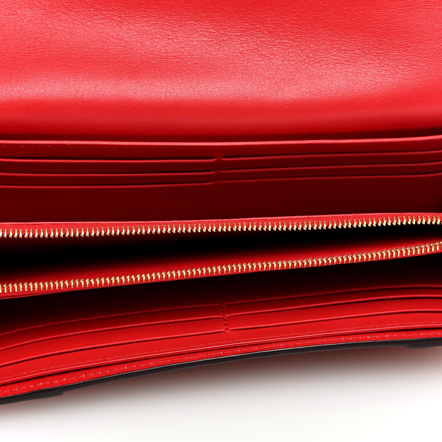 Drummed Calfskin Large Multifunction Flap Wallet Coquelicot
