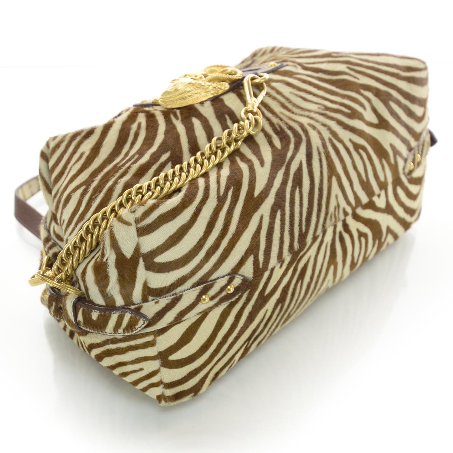 Calf Hair Zebra Print Shoulder Bag White Bruciato