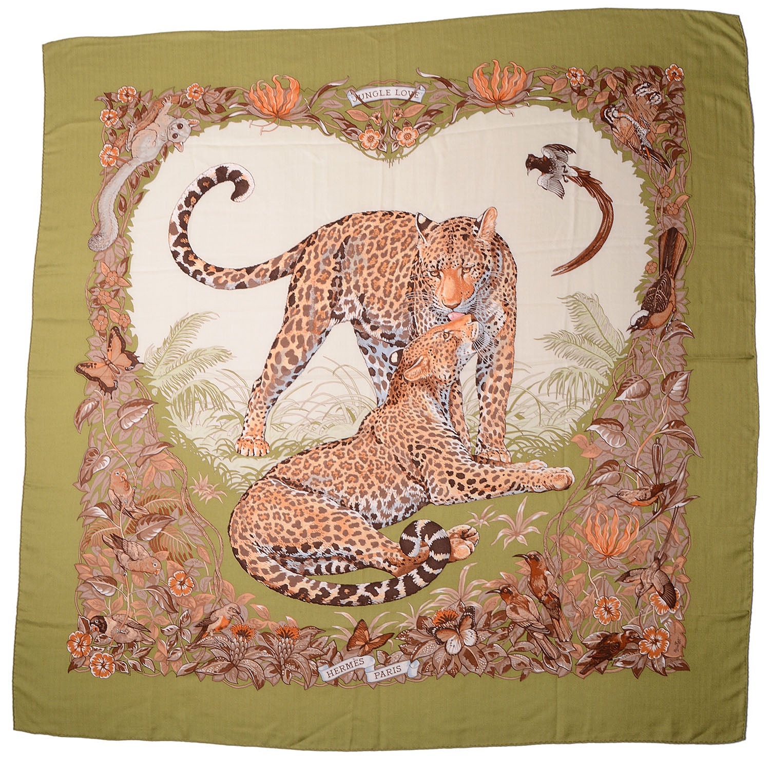 Hermes Cashmere Silk Jungle Love Scarf Green 140 2 of 6