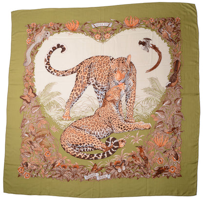 Hermes Cashmere Silk Jungle Love Scarf Green 140 2 of 6