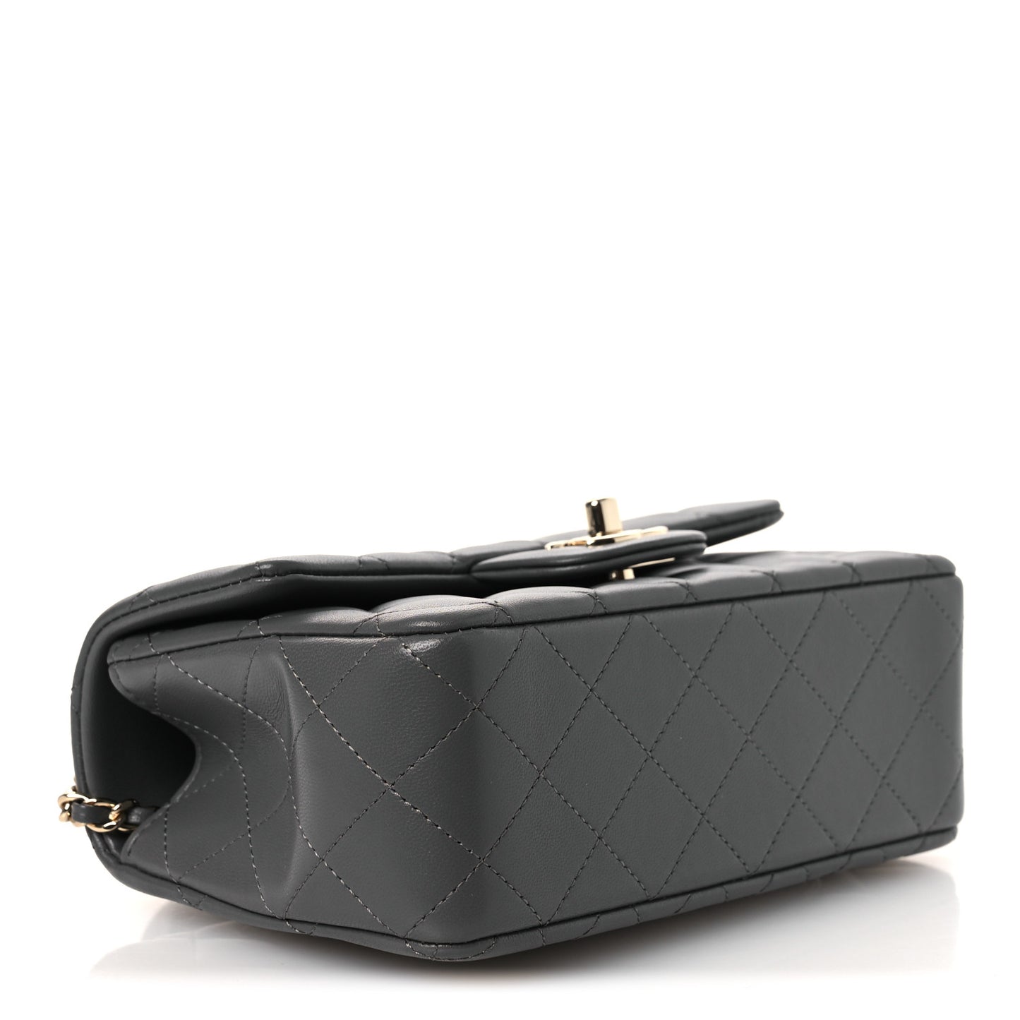 Lambskin Quilted Mini Top Handle Rectangular Flap Dark Grey