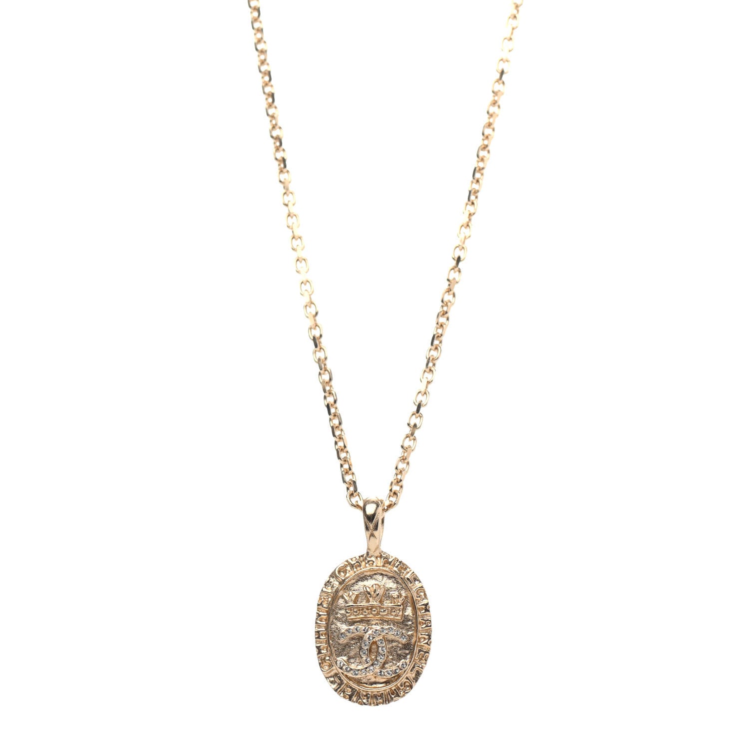Chanel Crystal CC Medallion Necklace Gold 1 of 4