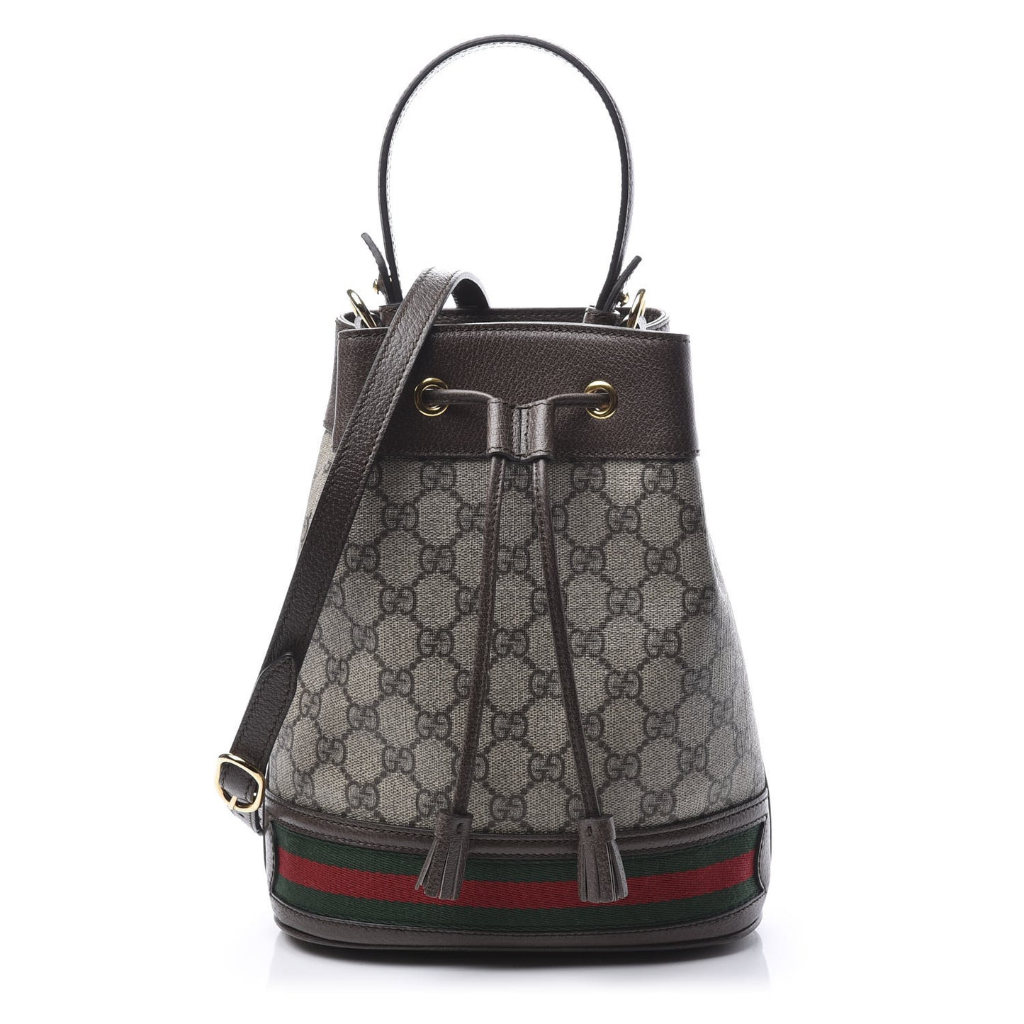 GG Supreme Monogram Web Small Ophidia Bucket Bag Brown