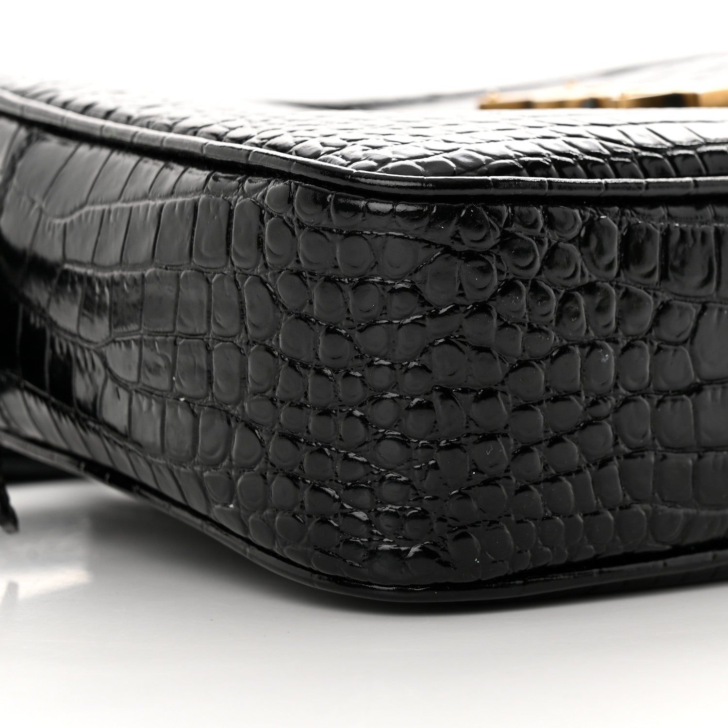 Saint Laurent Patent Calfskin Crocodile Embossed Monogram Lou Camera Bag Black 9 of 16