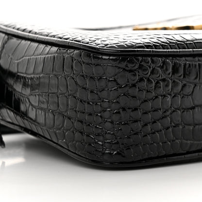 Saint Laurent Patent Calfskin Crocodile Embossed Monogram Lou Camera Bag Black 9 of 16