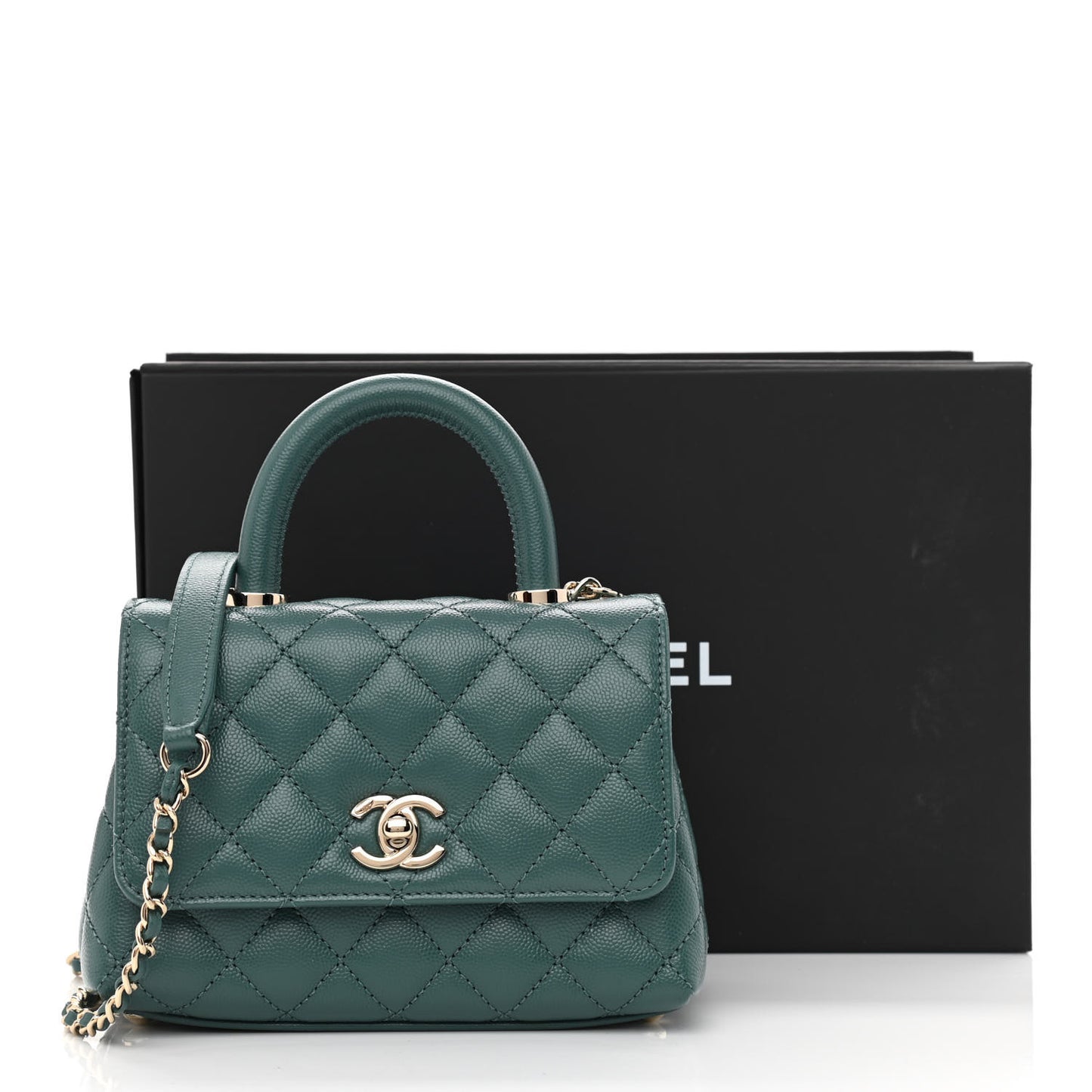 Caviar Quilted Extra Mini Coco Handle Flap Green