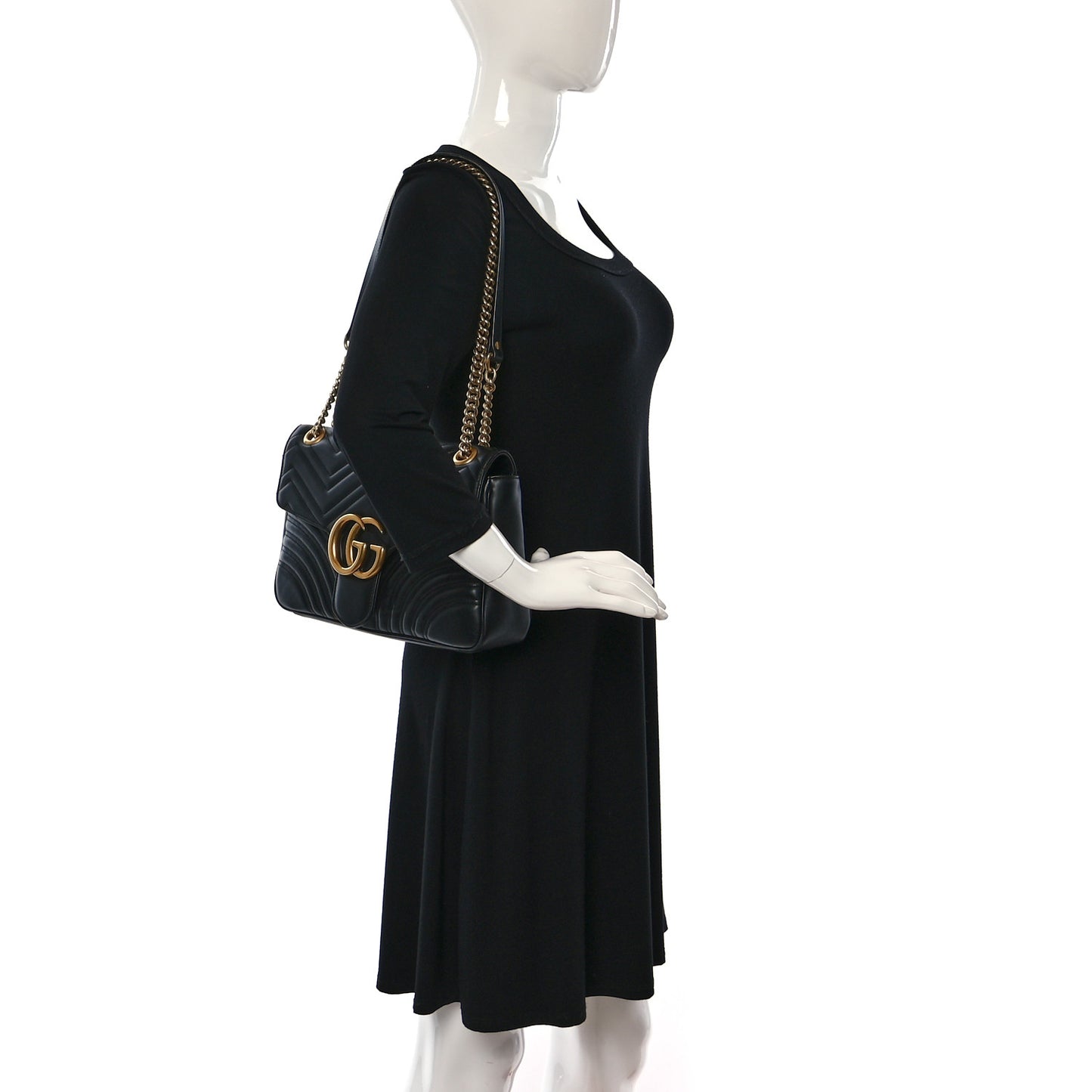 Calfskin Matelasse Medium GG Marmont Shoulder Bag Black