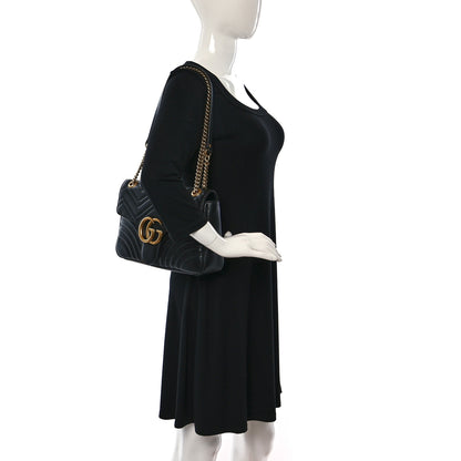 Gucci Calfskin Matelasse Medium GG Marmont Shoulder Bag Black 2 of 11